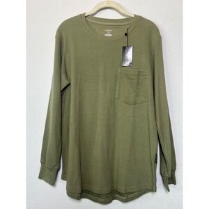 Little Bipsy Waffle Knit Shirt Medium Olive Green Mens Gorpcore Pocket Thermal